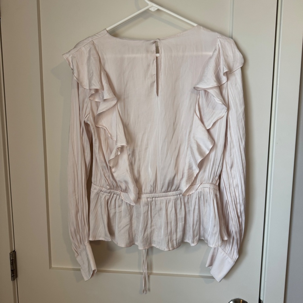 ASTR The Label Blush Pink Ruffle Long Sleeve Peplum Blouse Drawstring Waist M - Picture 3 of 3
